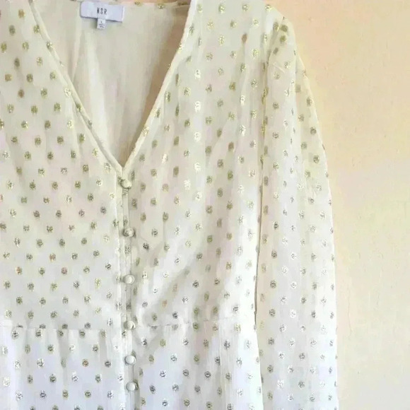 NSR NICOLA METALLIC DOT MIDI DRESS IN IVORY size large - Picture 6 of 14